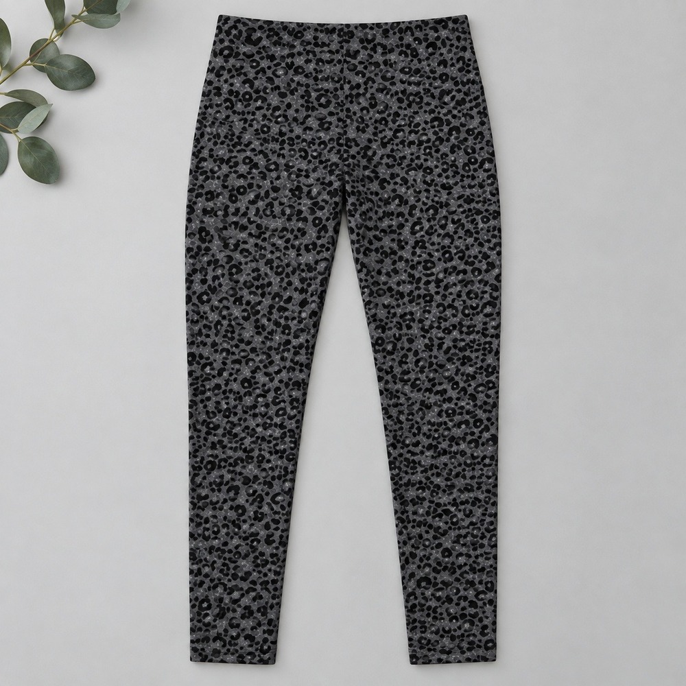 LOFT Leggings Gray Black Leopard Print High Rise Pull On Pants NWT Sz M